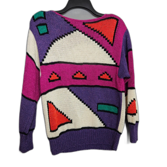 80's Eleven Vibe Vintage Nannell Artsy Abstract Knit Sweater Shoulder Pads Retro - Picture 3 of 7